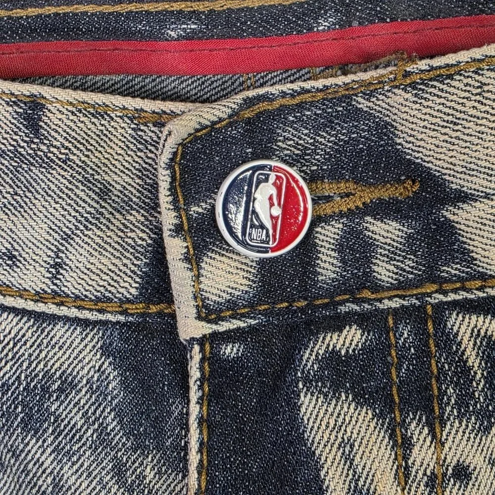 UNK Heritage America Jeans Mens 36 x 34 NBA Basketball Distressed Patches Grunge - Picture 9 of 16